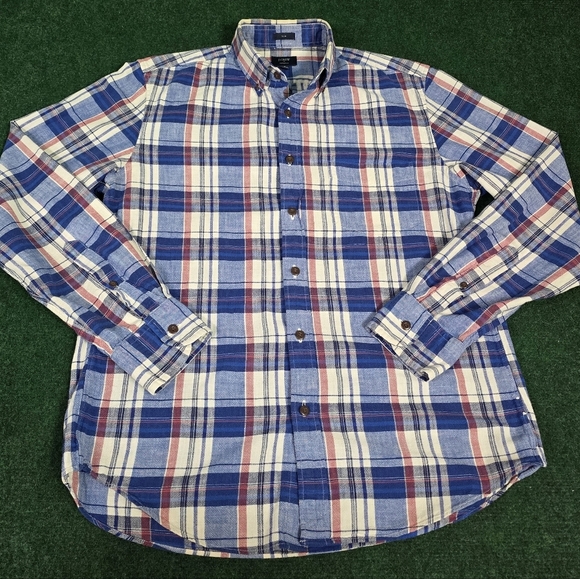 J. Crew | 100% Hand Spun Cotton Slim Fit Plaid Flannel Button Down Mens Shirt - Picture 10 of 15
